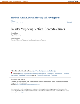 Transfer Mispricing in Africa: Contextual Issues Edna Kabala Copperbelt University