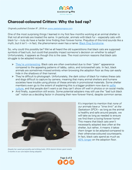 Charcoal-Coloured Critters: Why the Bad Rap?