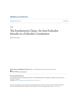 The Emoluments Clause: an Anti-Federalist Intruder in a Federalis