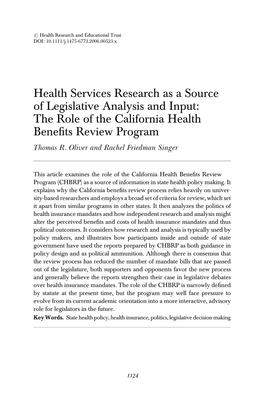 The Role of the California Health Beneﬁts Review Program Thomas R