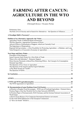 FARMING AFTER CANCUN: AGRICULTURE in the WTO and BEYOND Christoph Strawe / Nicanor Perlas