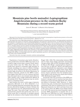 Mountain Pine Beetle Mutualist Leptographium Longiclavatum Presence in the Southern Rocky Mountains During a Record Warm Period