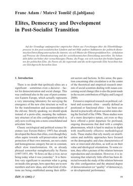 Elites, Democracy and Development in Post-Socialist Transition