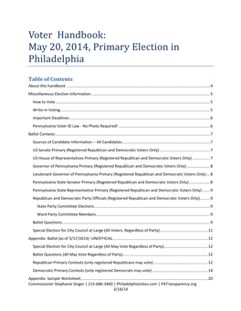 Voter Handbook: May 20, 2014, Primary Election in Philadelphia