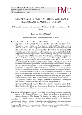 Education, Art and Nature in William T. Harris and Manuel B. Cossío