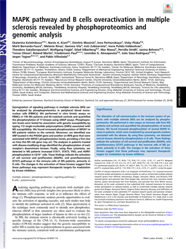 MAPK Pathway and B Cells Overactivation in Multiple Sclerosis Revealed by Phosphoproteomics and Genomic Analysis