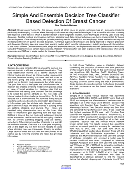 Simple and Ensemble Decision Tree Classifier Based Detection of Breast Cancer Tina Elizabeth Mathew