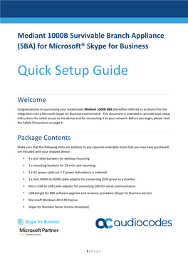 Mediant 1000B SBA for Skype for Business Quick Guide Ver