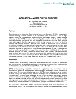 Supercritical Water Partial Oxidation
