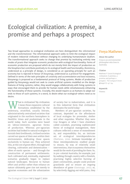 Ecological Civilization: a Premise, a Promise and Perhaps a Prospect