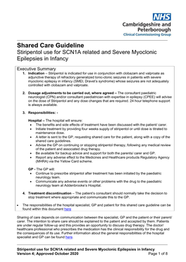 Shared Care Guideline Stiripentol Use for SCN1A Related and Severe Myoclonic Epilepsies in Infancy