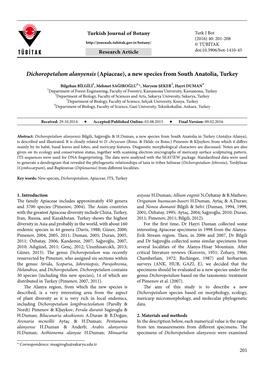 Dichoropetalum Alanyensis (Apiaceae), a New Species from South Anatolia, Turkey