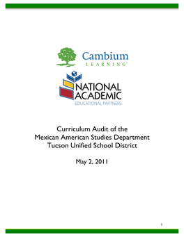 Curriculum Audit – Mexican American Studies Department – Tucson Unified School District