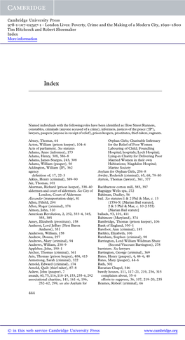 London Lives: Poverty, Crime and the Making of a Modern City, 1690–1800 Tim Hitchcock and Robert Shoemaker Index More Information