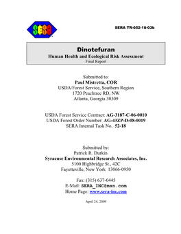 Dinotefuran Human Health and Ecological Risk Assessment Final Report