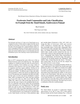 Freshwater Snail Communities and Lake Classification. an Example