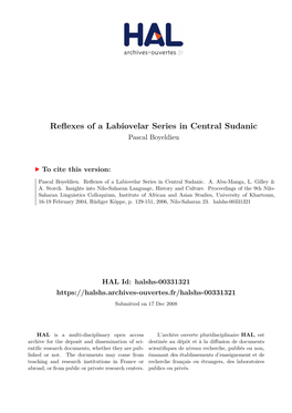 Reflexes of a Labiovelar Series in Central Sudanic Pascal Boyeldieu