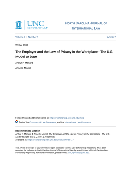 The Employer and the Law of Privacy in the Workplace - the U.S