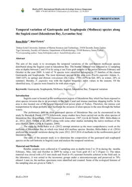 Temporal Variation of Gastropoda and Scaphopoda (Mollusca) Species Along the Sugözü Coast (Iskenderun Bay, Levantine Sea)