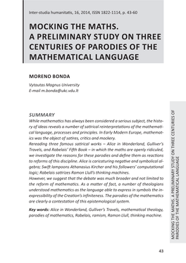 Mocking the Maths. a Preliminary Study on Three Centuries of Parodies of the Mathematical Language