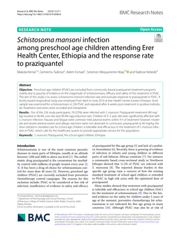 Schistosoma Mansoni Infection Among Preschool Age Children