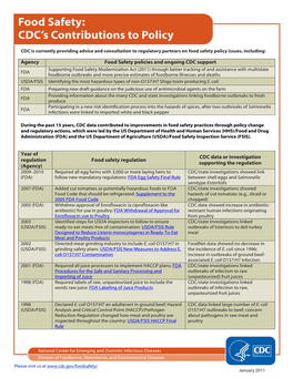 Food Safety: CDC's Contributions to Policy