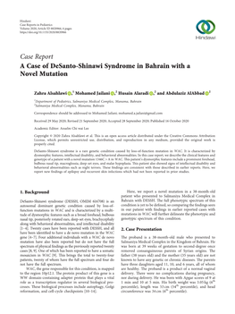 A Case of Desanto-Shinawi Syndrome in Bahrain with a Novel Mutation