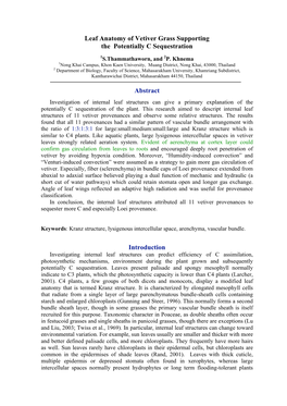 Leaf Anatomy of Vetiver Grass Supporting the Potentially C Sequestration