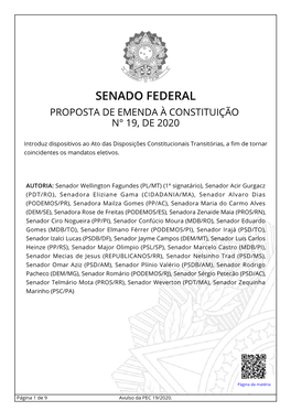 Senado Federal Proposta De Emenda À Constituição N° 19, De 2020