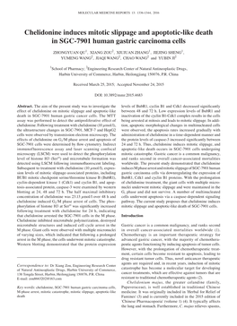 Chelidonine Induces Mitotic Slippage and Apoptotic‑Like Death in SGC-7901 Human Gastric Carcinoma Cells