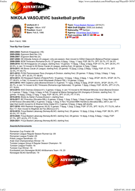 NIKOLA VASOJEVIC Basketball Profile