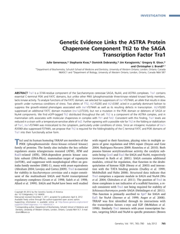 Genetic Evidence Links the ASTRA Protein Chaperone Component Tti2 to the SAGA Transcription Factor Tra1