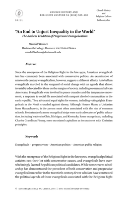 “An End to Unjust Inequality in the World” the Radical Tradition of Progressive Evangelicalism