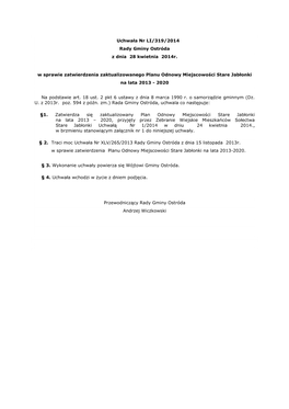 Uchwała Nr LI/319/2014 Rady Gminy Ostróda Z Dnia 28 Kwietnia 2014R. W Sprawie Zatwierdzenia Zaktualizowanego Planu Odnow