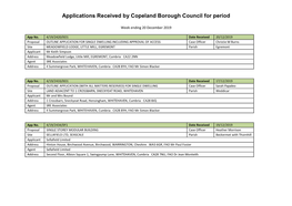 Applications Received by Copeland Borough Council for Period