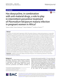 Has Doxycycline, in Combination with Anti-Malarial Drugs, a Role to Play In