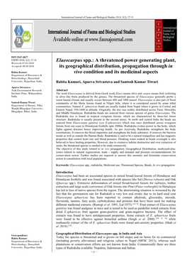 Elaeocarpus Spp.: a Threatened Power Generating Plant, Its Geographical