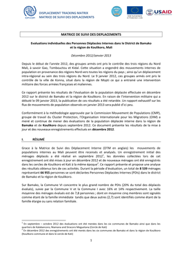 Displacement Tracking Matrix Matrice De Suivi Des Deplacements