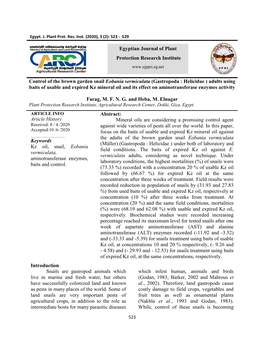 Control of the Brown Garden Snail Eobania Vermiculata