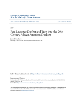 Paul Laurence Dunbar and Turn-Into-The-20Th-Century African American Dualism