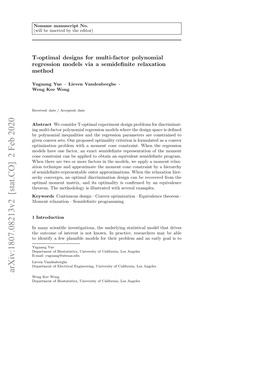 T-Optimal Designs for Multi-Factor Polynomial Regression Models Via a Semideﬁnite Relaxation Method