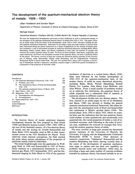 The Development of the Quantum-Mechanical Electron Theory of Metals: 1928---1933