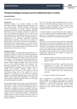 Temporal Epilepsy Causing Recurrent Abdominal Pain in Adults