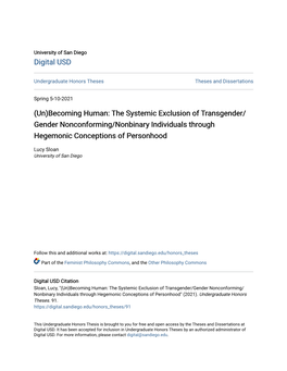 Becoming Human: the Systemic Exclusion of Transgender/ Gender Nonconforming/Nonbinary Individuals Through Hegemonic Conceptions of Personhood