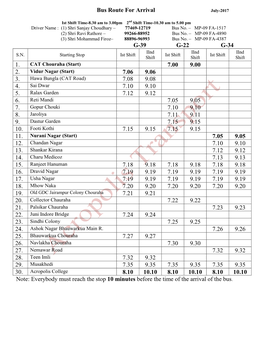 Bus Route for Arrival G-39 G-22 G-34 1. 7.00 9.00 2. 7.06 9.06 3. 7.08 9.08 4. 7.10 9.10 5. 7.12 9.12 6. 7.05 9