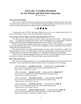 Suit Code: a Graphic Shorthand for Tin Whistle and Irish Flute Fingerings by Grey Larsen