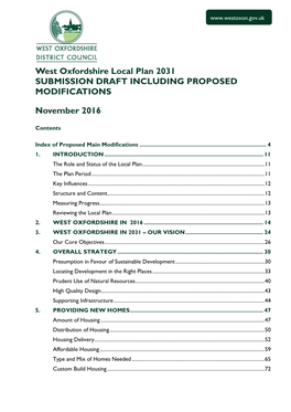 West Oxfordshire Local Plan 2031 SUBMISSION DRAFT INCLUDING PROPOSED MODIFICATIONS