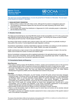 Benin• Floods Situation Report #8 4 November 2010