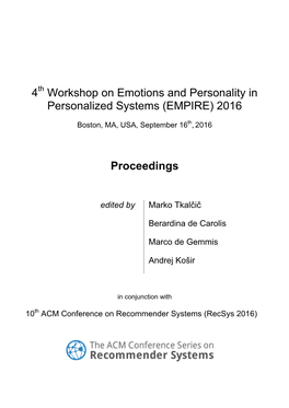 4 Workshop on Emotions and Personality in Personalized