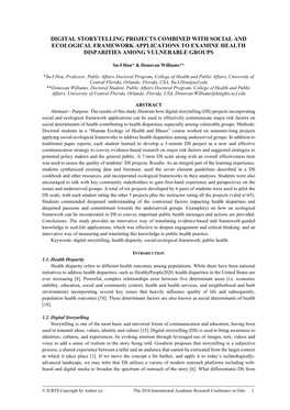 Digital Storytelling Projects Combined with Social and Ecological Framework Applications to Examine Health Disparities Among Vulnerable Groups